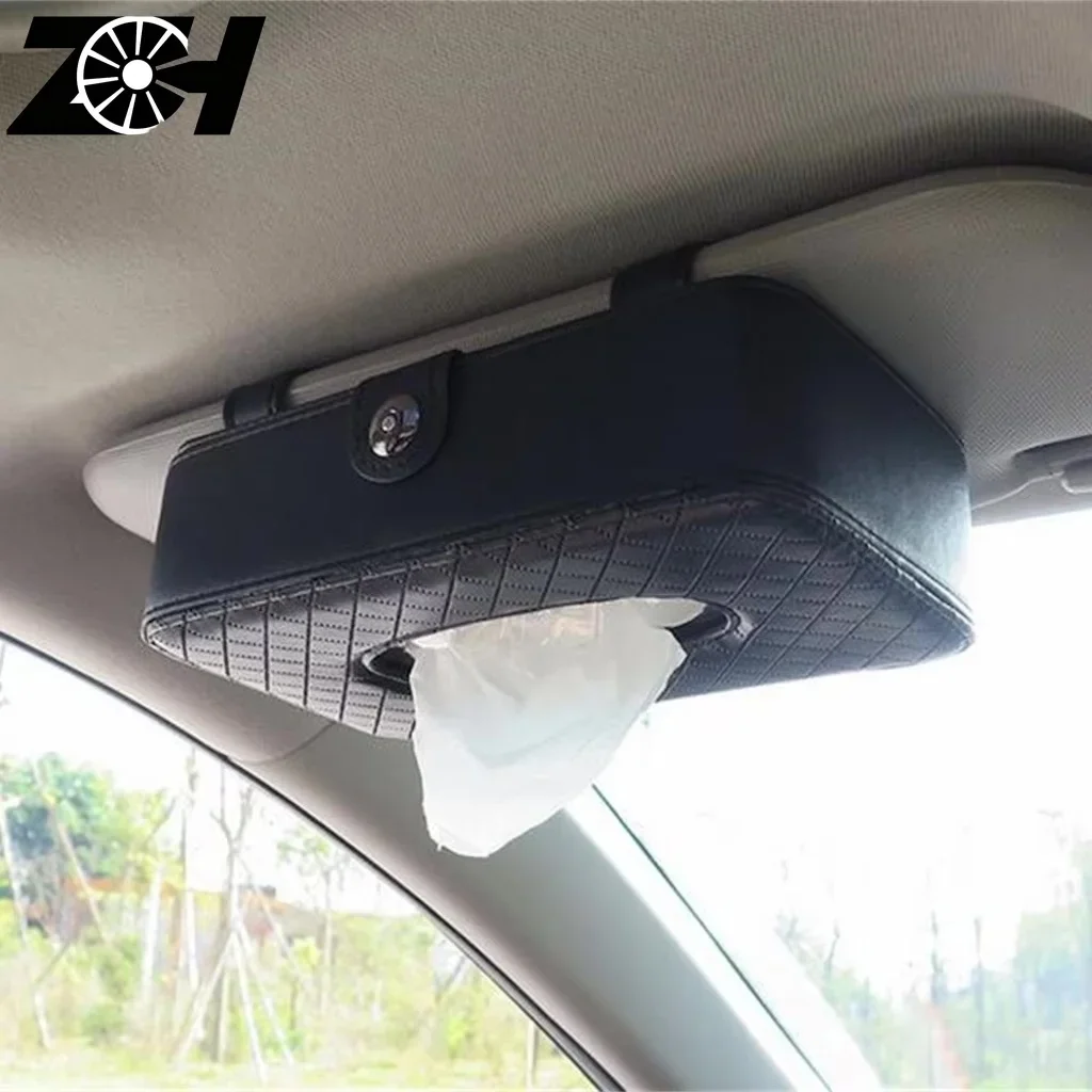 Universal Car Black Tissues Leather Tissue Box Holder Creative Removable Paper Napkin Box Organizer For Car