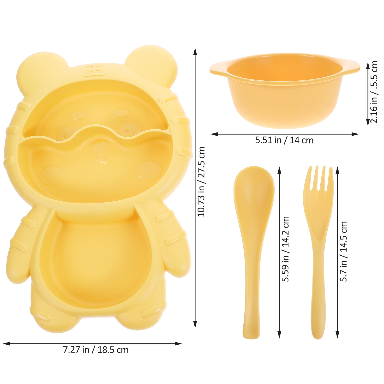 

1 set Anti Slip Plate Set Lemon Yellow Divided Toddler Food Plates s Training Fork Spoon Cartoon Dinner Tableware