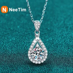 NeeTim 1CT 2CT 5CT Moissanite Pendant For Women 925 Sterling Silver Lab Diamond Plated with White Gold Necklace Wedding Jewelry
