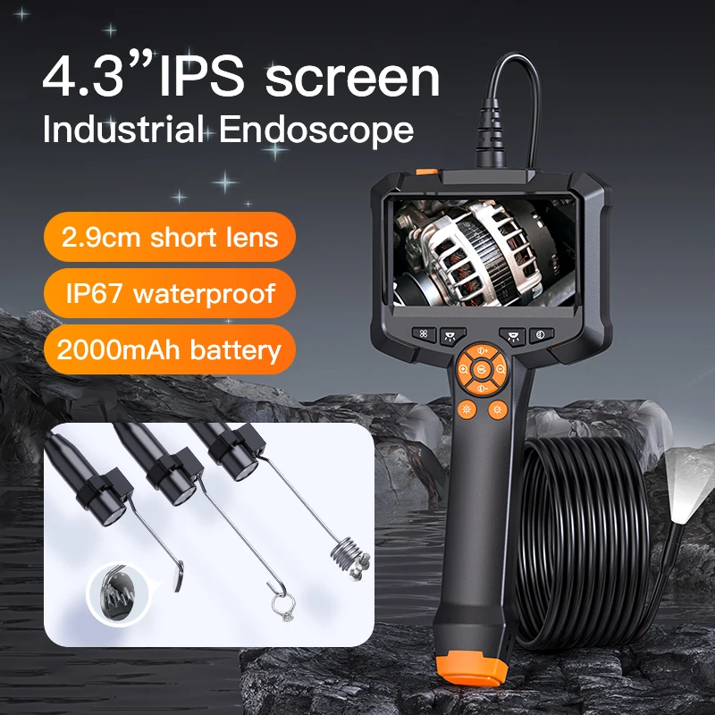 4.3 Inch IPS Screen Industrial Endoscope Camera HD1080P Single Lens Pipe Inspection Borescope With 8 LED  for Engine Mechanic