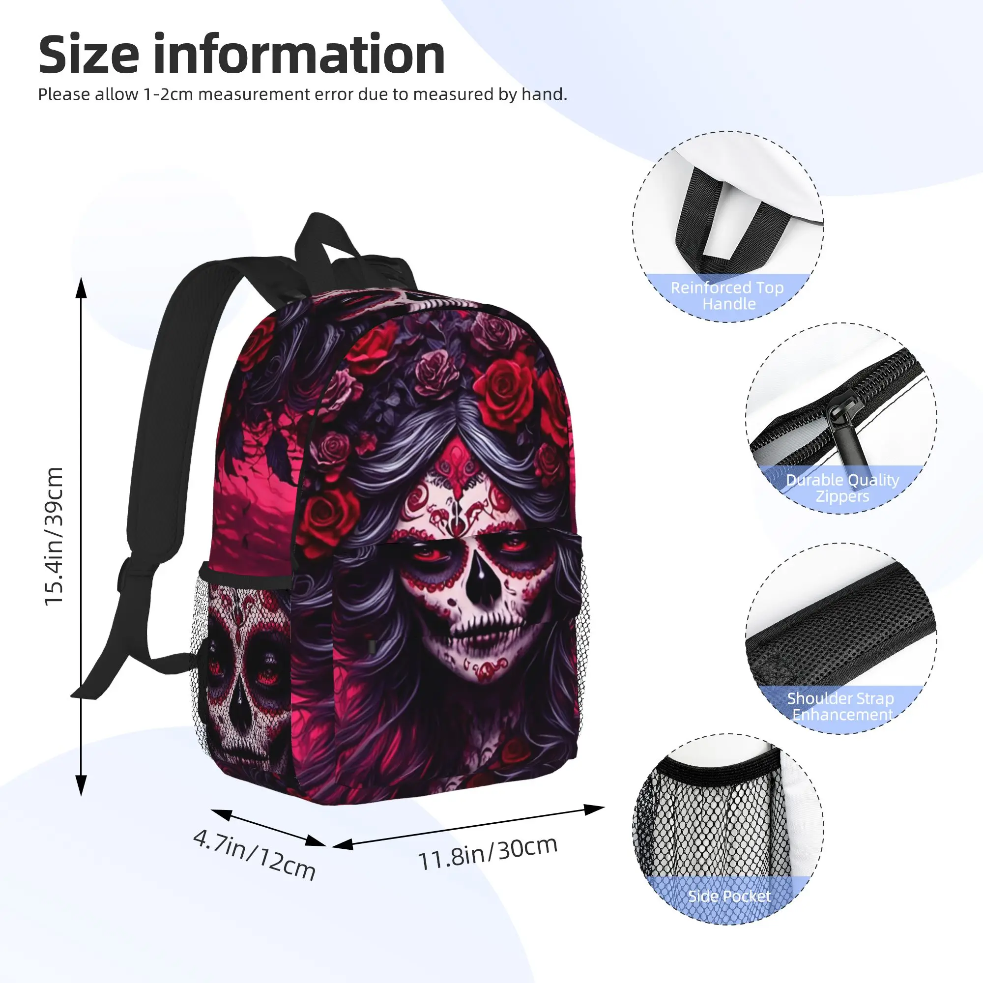 Mexican Catrina Girl Day Of The Dead Sugar Skull Backpack Hot Sale Daypack BookBag Shoulder Bags for Men Women School Bag