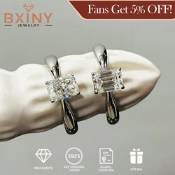 BXINY 에메랄드/래디언트/어셔 컷 모이사나이트 반지, S925 실버 랩 다이아몬드, 여성용 웨딩 밴드 쥬얼리, GRA 인증, 1 캐럿