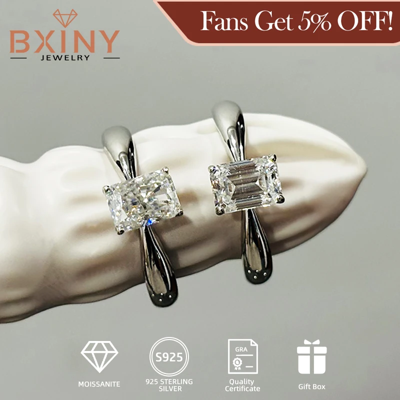 BXINY 1 karatowy szmaragd/promienny/Asscher Cut pierścionki Moissanite S925 srebrny diament laboratoryjny dla kobiet obrączki ślubne biżuteria certyfikat GRA