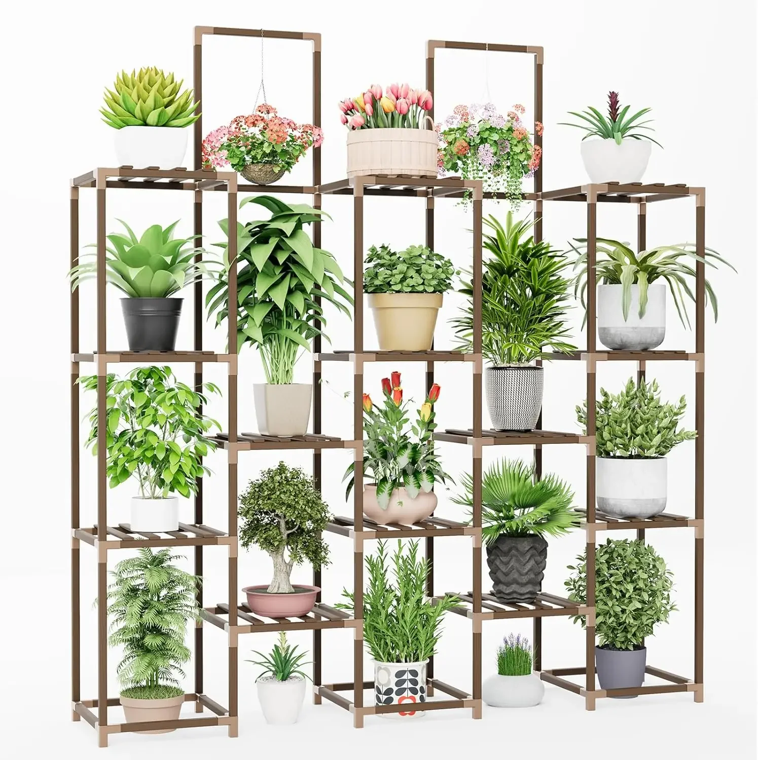 

Large Plant Stand Indoor Plant Shelf, Large Outdoor Rack with 6 Tiers and 13 Potted Holders, Wood Tiered Tall Shelves