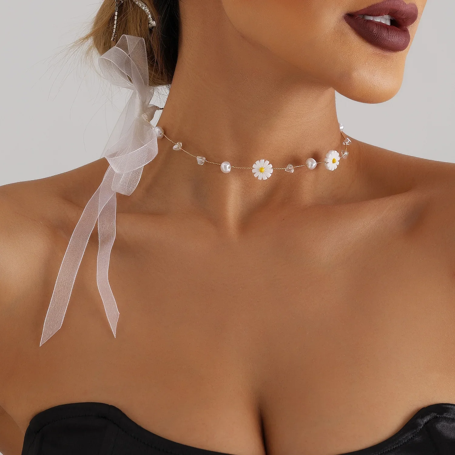 Bride Wedding Dress Bow Ribbon Necklace Adjustable Necklace Ribbon 90s fashion Gothic Goth Statement Women Jewelry