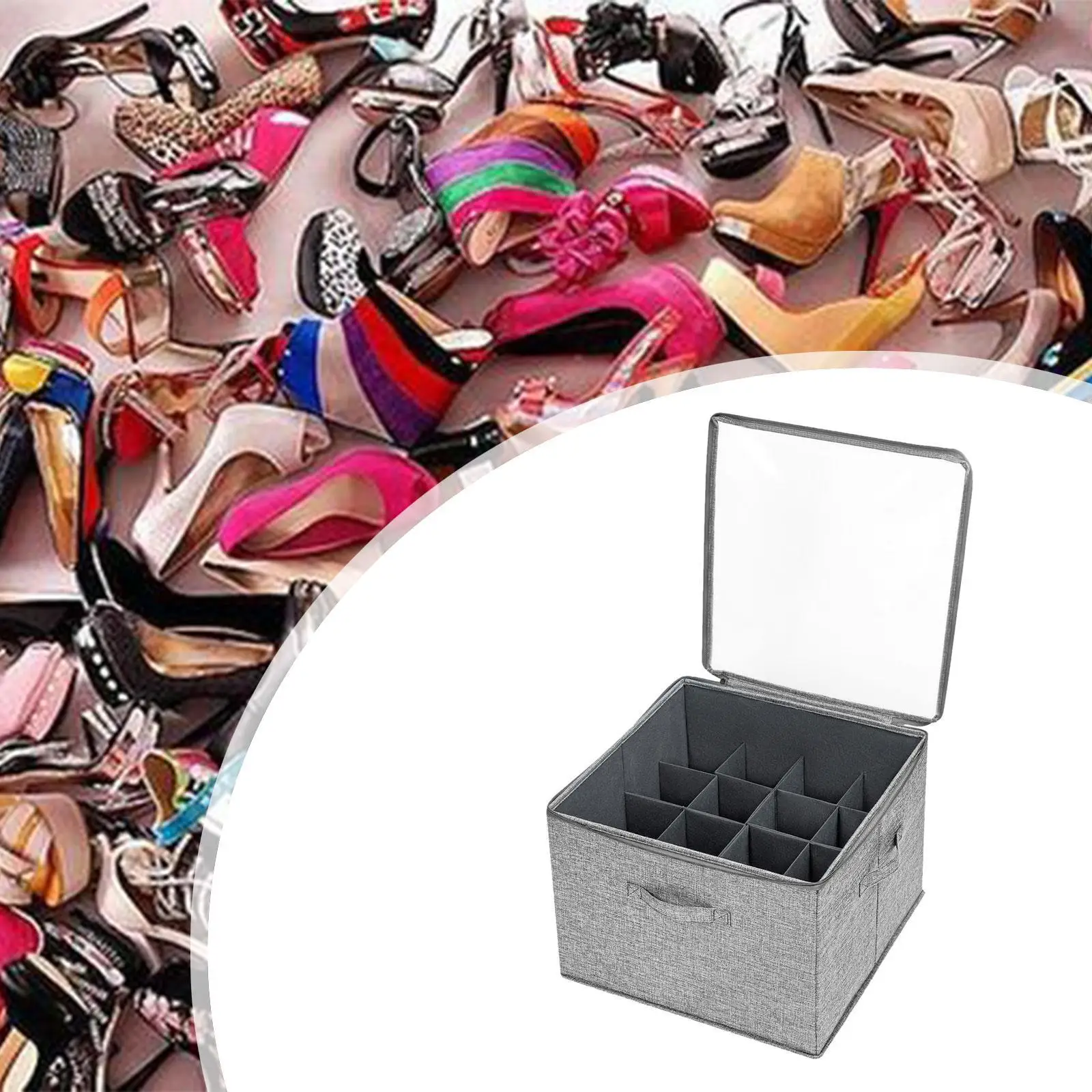 Shoe Storage Organizer with 16 Compartments Portable Handles with Clear Folding for Heels Sandals Loafers Flip Flops Sneakers