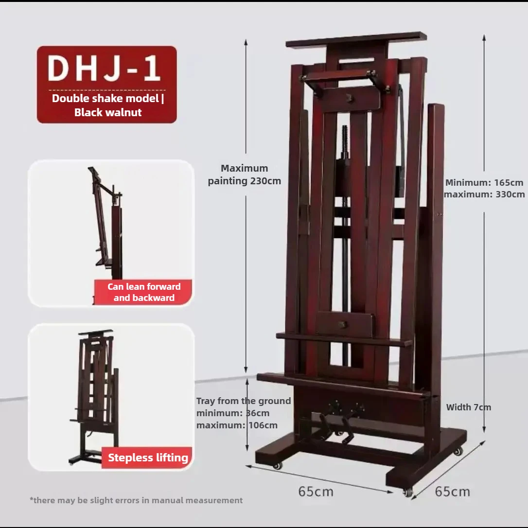 

High-grade Red Beech Wood Double Rocker Hand-cranked Large Oil Painting Easel Floor Easel Can Be Tilted Forward and Backward