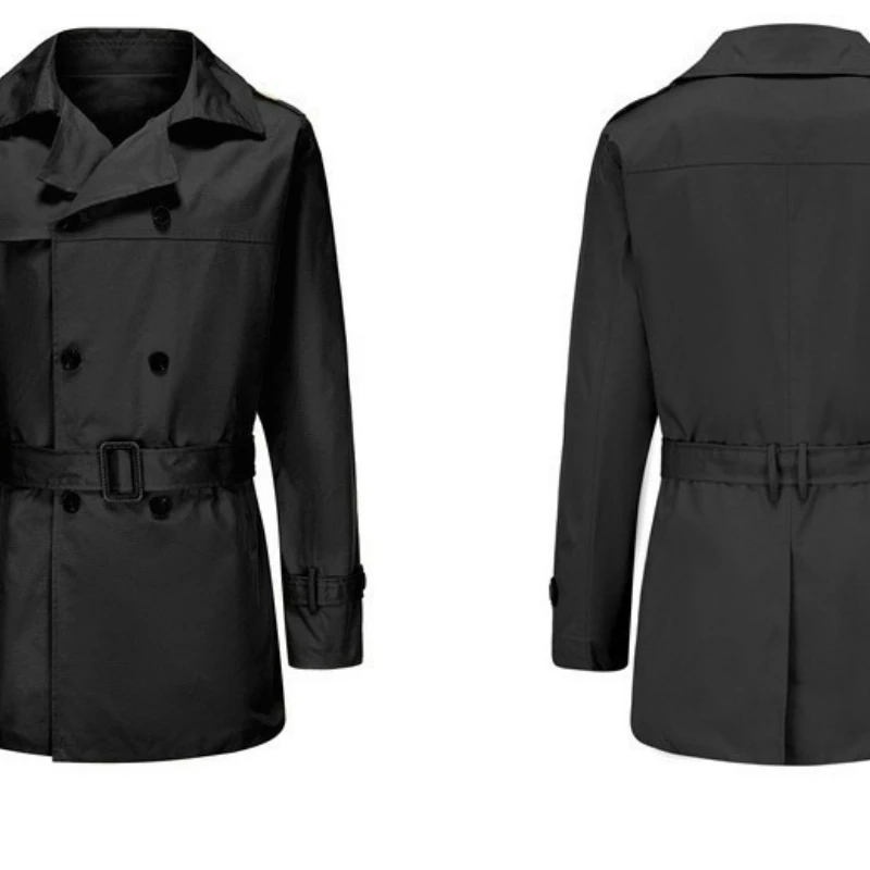 Autumn Winter New Solid-color European American Long-sleeved Trench Coat Men's Lapel Slim-fitting Double-breasted Casual Coat