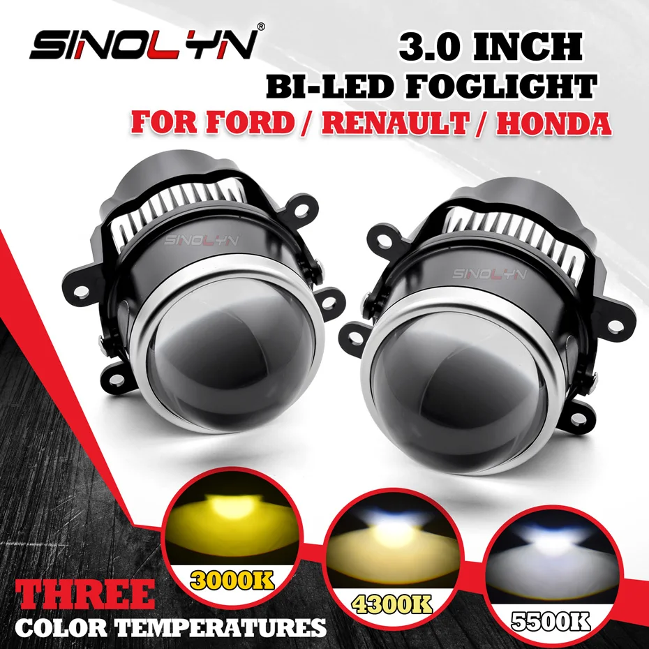 3.0” Bi LED Fog Lights Tricolor PTF For Ford Focus MK2 MK3/Ranger/Fiesta MK7/Renault/Honda Accord Projector Lens Car Accessories