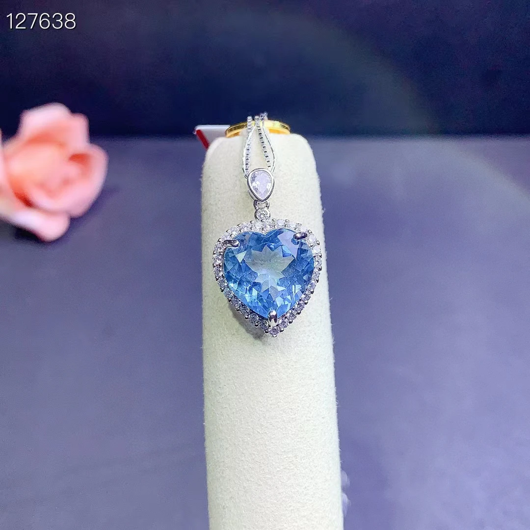 925 Silver Romantic Heart Topaz Pendant with Gold Plated 12mm 6ct Natural Topaz Necklace Pendant Birthday Gift for Wife