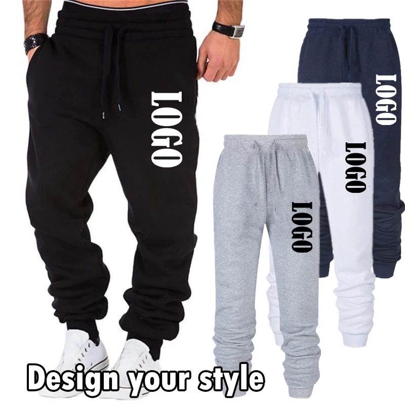 Calça casual de ginástica masculina, moletom tendência personalizada, calças compridas de algodão solto, calças jogger, alta qualidade