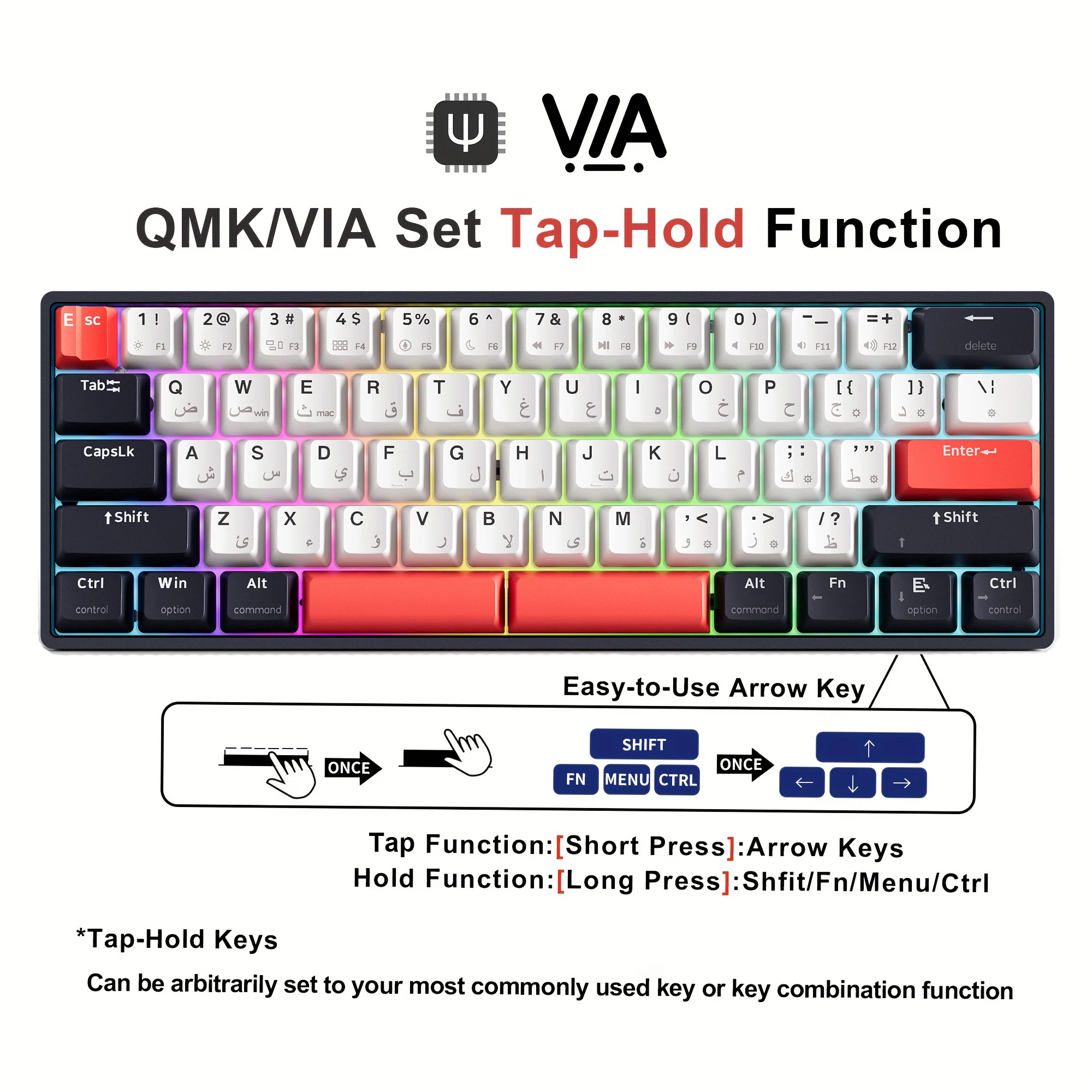 SKYLOONG GK61 Arabic Keyboard QMK/VIA 60% Low Profil Wired Computer Mechanical Game Keyboard PBT Keycap North Face RGB LED