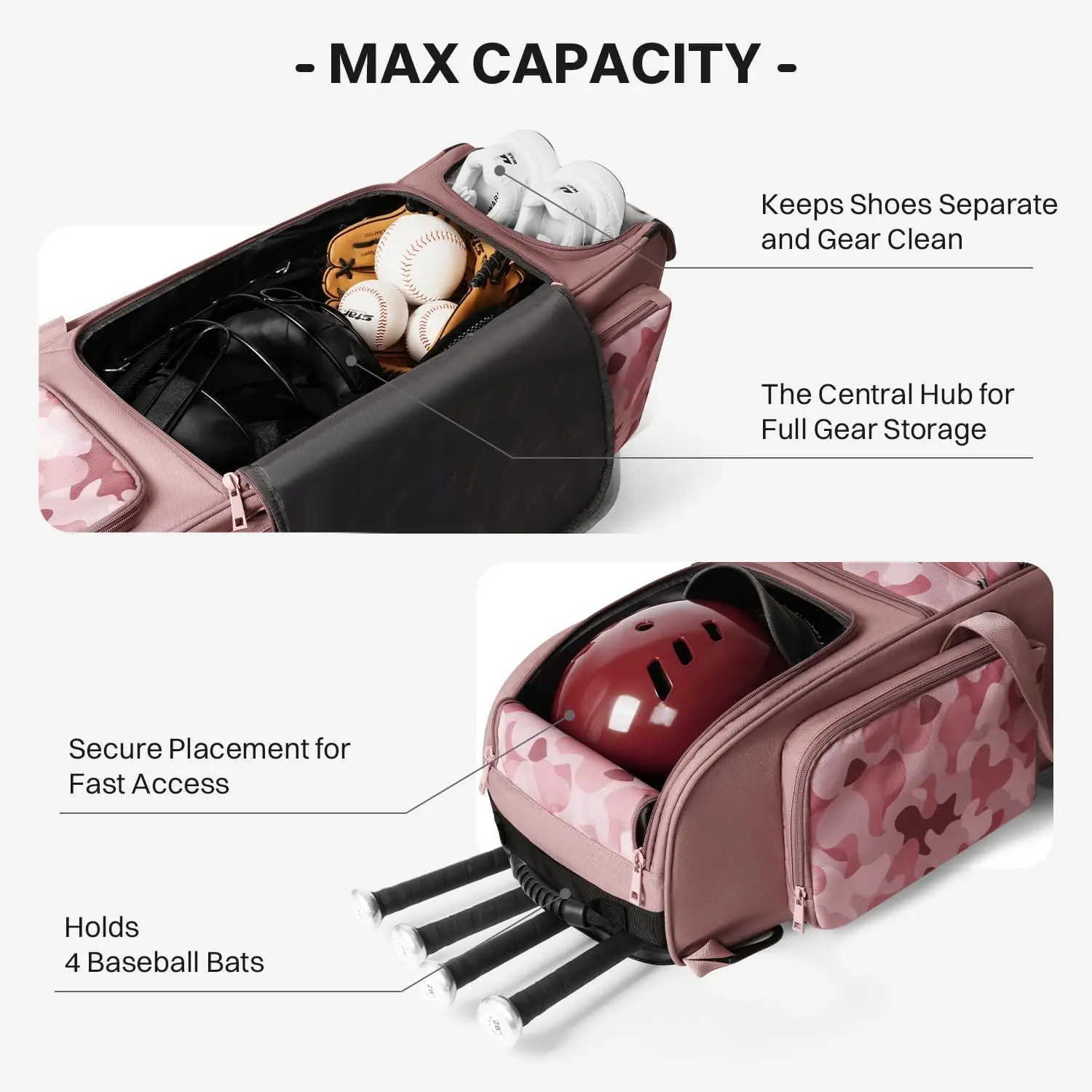 Wheeled Bat Storage Travel Gear Waterproof Pocket Shoe Section Fence Hooks Softball Catcher Duffle