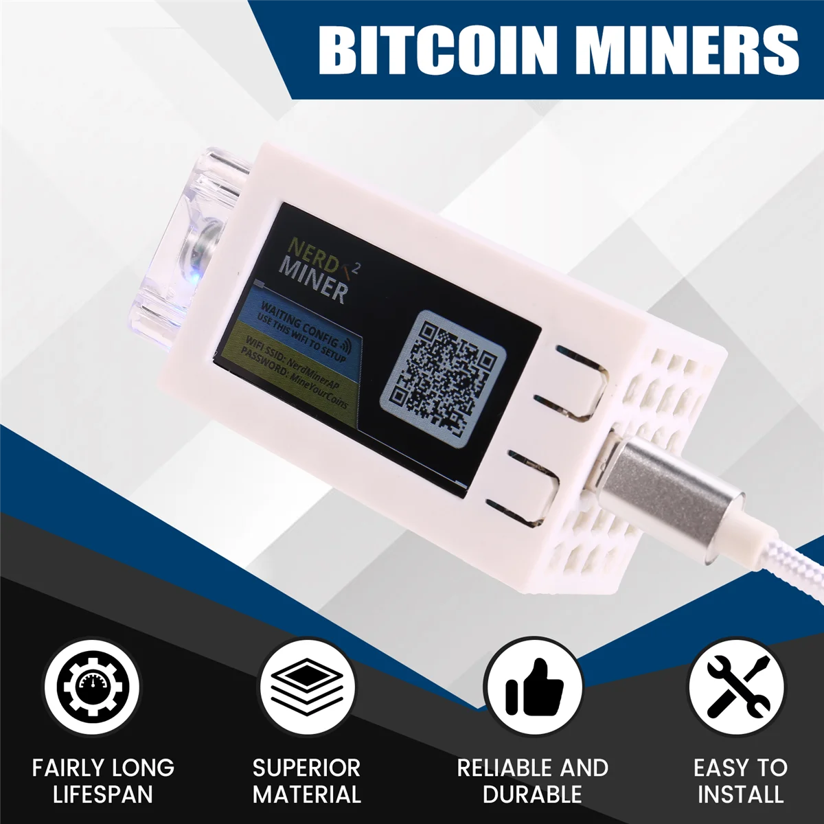 

A98TДля Nerdminer V2 Pro Miner 78KH/S Мини-биткойн-мунер со светящимся вентилятором BTC Solo Lottery Miner Белый