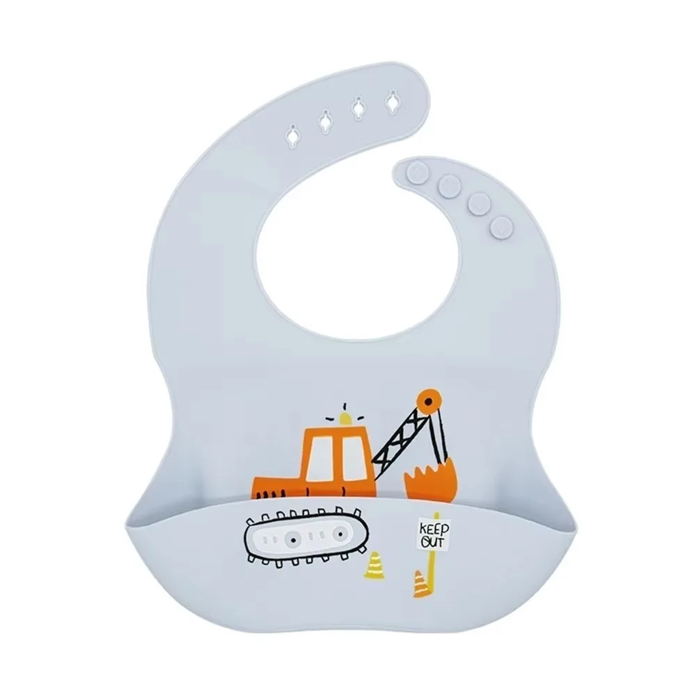 

Cute Soft Silicone Waterproof Bibs Adjustable Kids Feeding Baby Bibs Cartoon Printed Food Catcher Kids