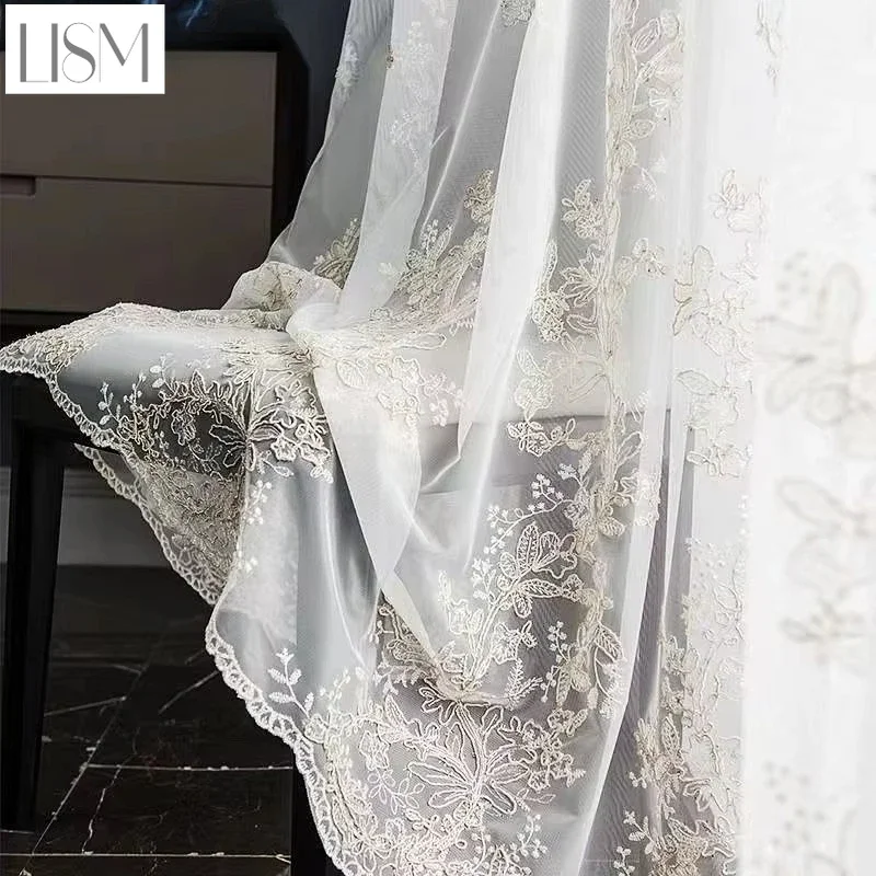 1PC Transparent Embroidered Cheap Luxury White Tulle Curtains For Living Room Bedroom Window Blackout Wedding Decor Gauze Sale