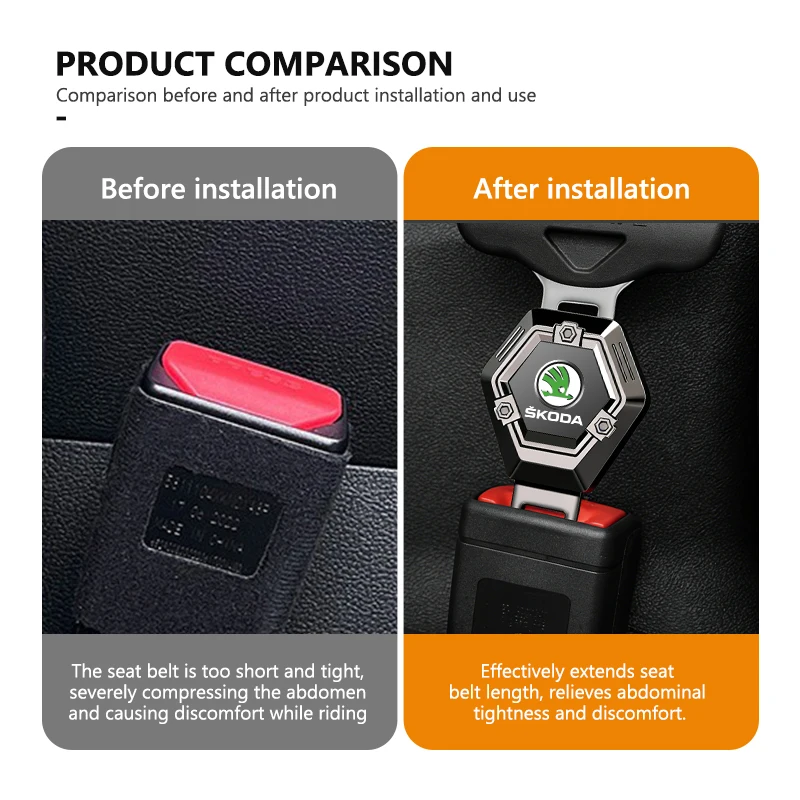 For Skoda Car Seat Belt Buckle Clip Extender Safety Lock Extension Plug Kamiq MK3 Roomster Rapid Kodiaq Karoq Fabia Enyaq view 4