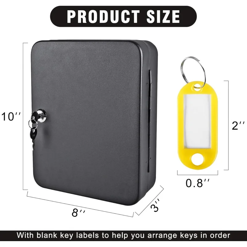 Key Cabinet Wall Mount, 48 Hooks & Tags, Storage Key Lock Box, Steel Security Locking Key Management Organizer