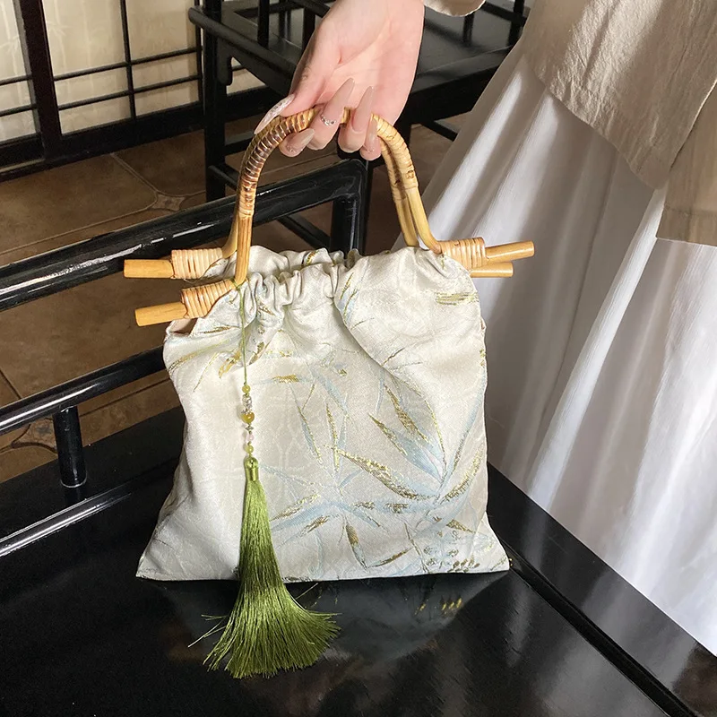 Niche Design New Chinese Style Women's Bag Embroidery Shopping Bag Wooden Handbag
