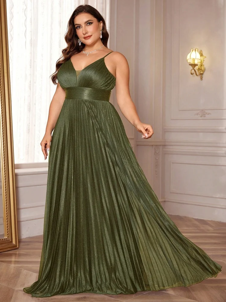 Plus Size Green Elegant A-line Strapless Evening Dresses Floor-Lenght Backless Formal Deep V-neck Wedding Party Prom