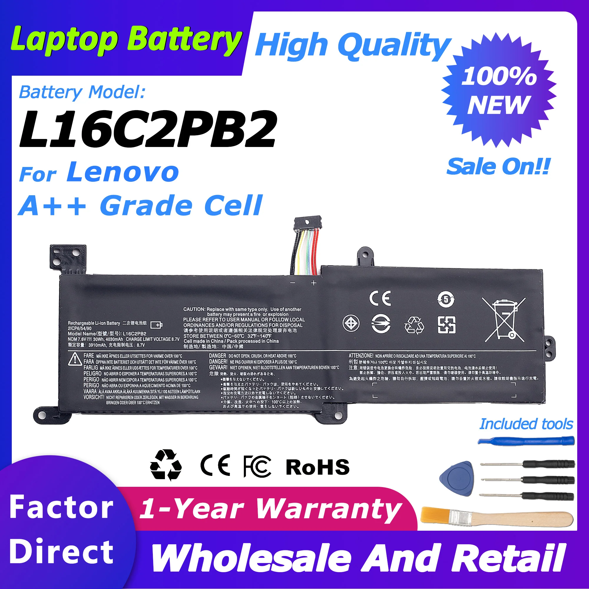 

L16C2PB2 Laptop Battery For Lenovo Ideapad L16M2PB1/L16L2PB1 30WH Laptop Parts L16L2PB2/L16C2PB2 Accessories Laptop Parts