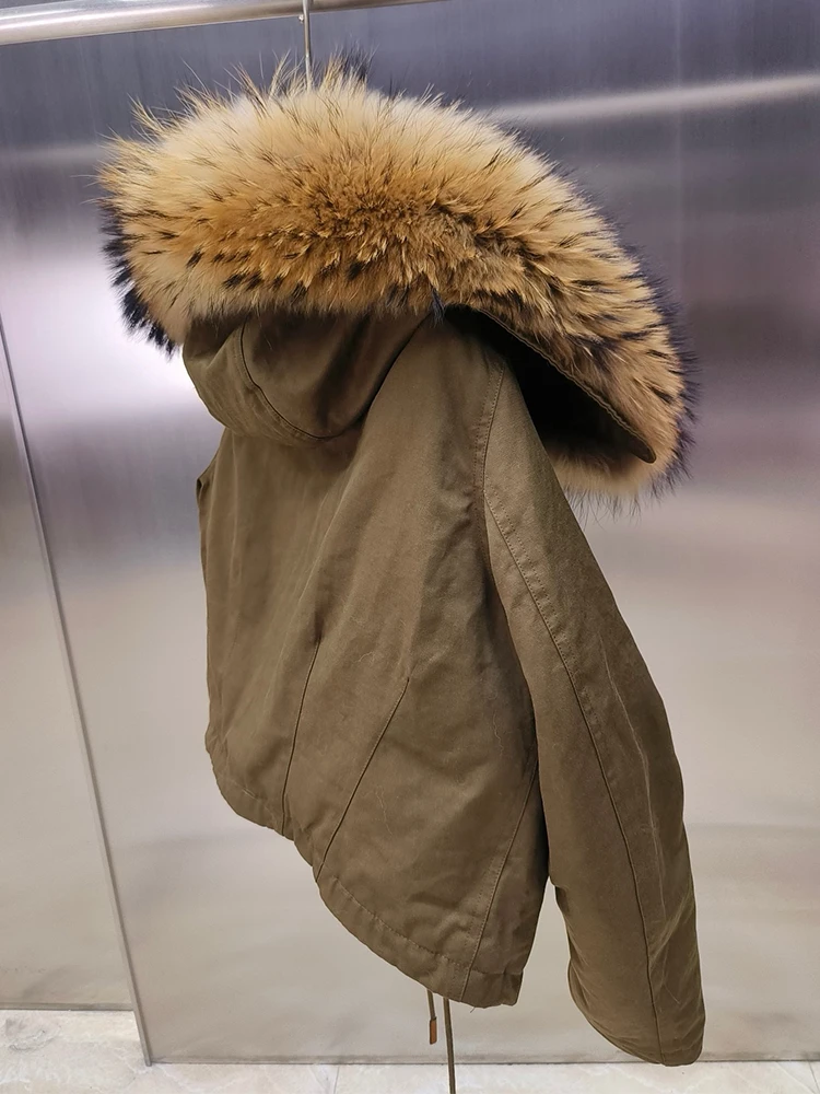 새로운 도착한 여성 이동식 분리형 큰 진짜 너구리 모피 칼라 파카 따뜻한 다운 재킷 느슨한 특대 파카 까마귀 코트