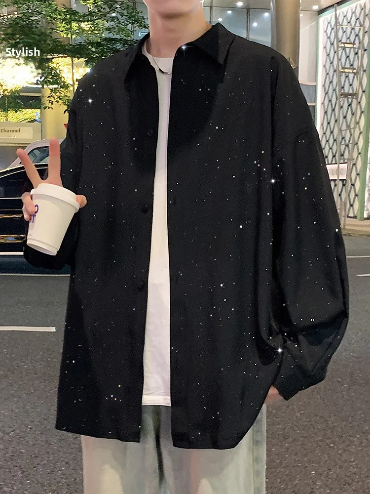 

Bla Long Sve irt Men's Autumn Sle Japanese Star High End Trendy Brand Cool Guy Jaet Loose Fit Youth Sle