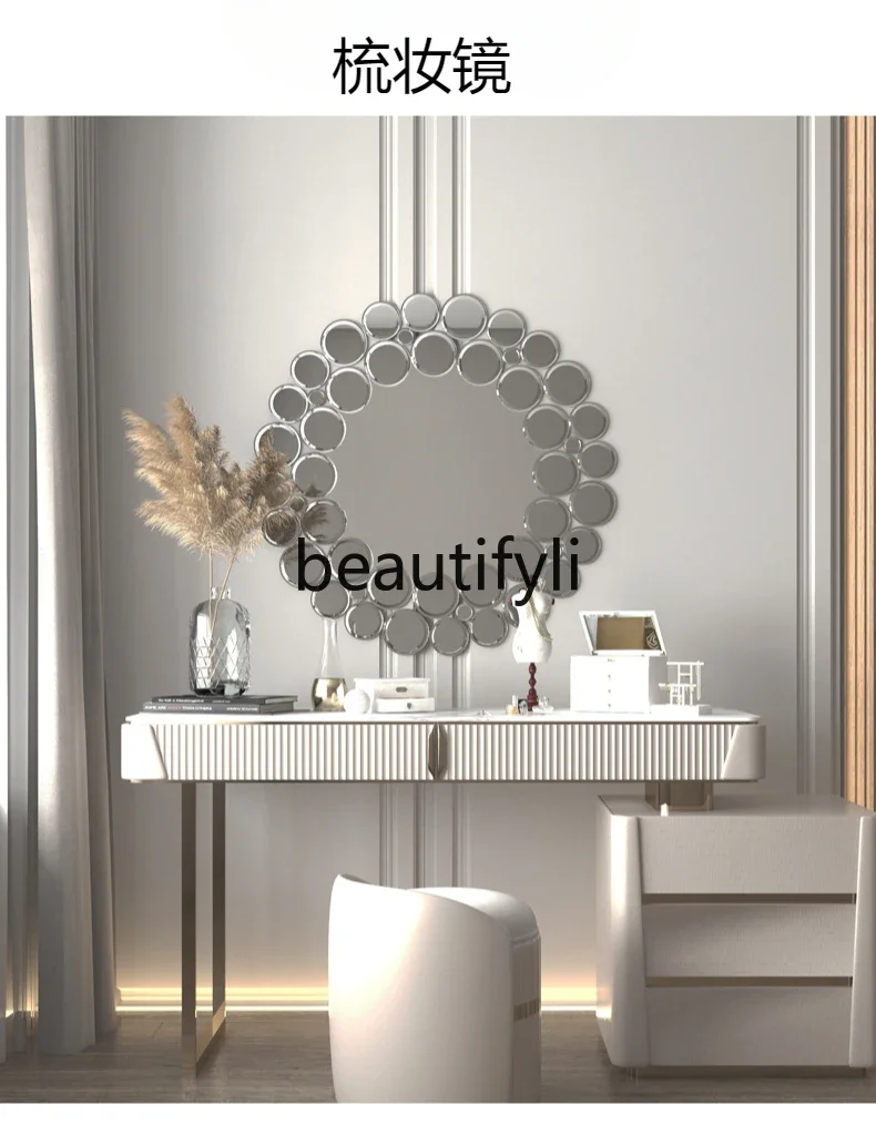 Minimalist light luxury girl room desktop vanity mirror dining room living room entrance decoration perforated bathroom mirror