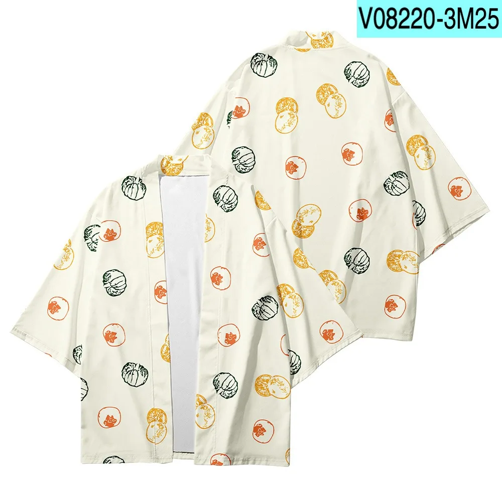 Summer Fruit Print Kimono Men Women Fresh Hawaiian Shirt Beach Tops Loose Yukata Stylish Bathrobes Trendy Fashion Kimonos Haori