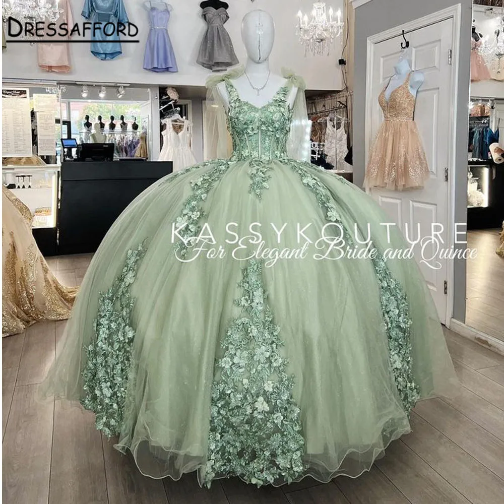 Hortelã verde princesa quinceanera vestidos de baile 2022 rendas apliques doce 16 vestido vestidos de 15 años baile