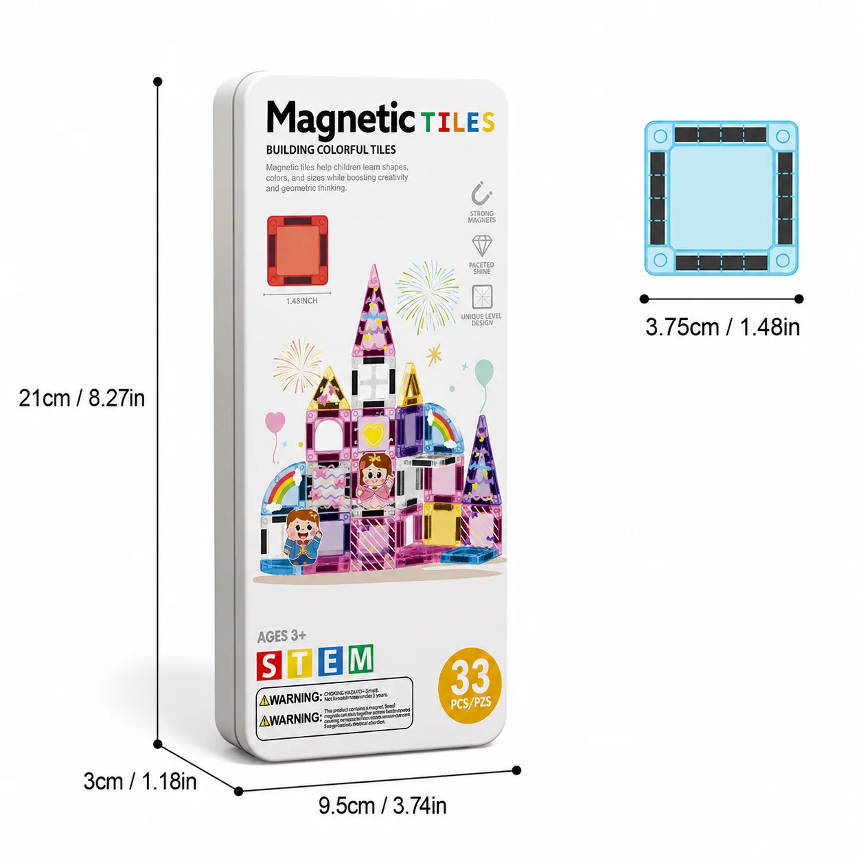 Magnetic Tiles Sheet Six Style Theme Animal World Castle Rocket Building Blocks Iron Box Model Educational Children's Toys Gifts
