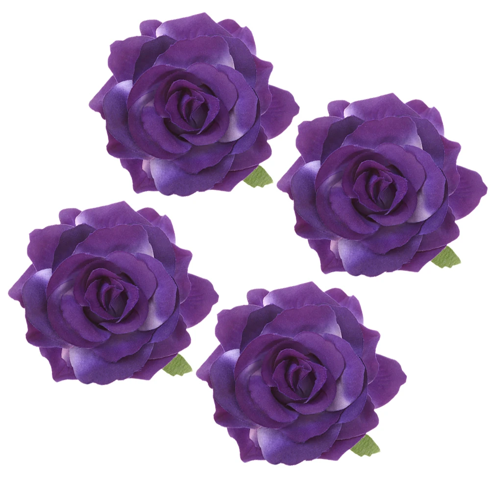

4pcs Cloth Rose Hairpin Flower Brooch Diy Accessory For Hawaii Holiday Vacation Purple Artificial Flower Hair Clip Women
