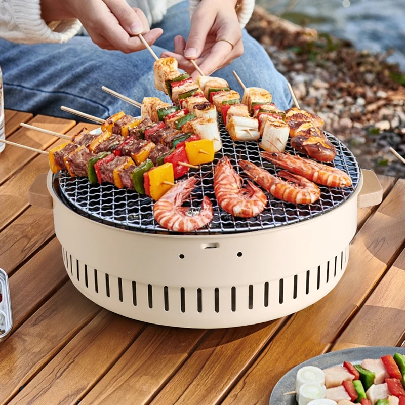 Grill nadaje się do domu na zewnątrz dziedziniec Camping piec do grillowania na węgiel drzewny grille siatkowe przenośny bezdymny grill patelnia