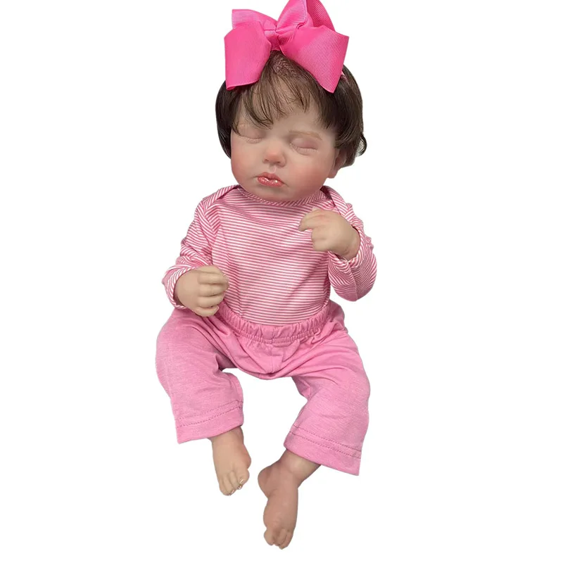 48 cm fertige wiedergeborene Babypuppen LouLou Vollvinylkörper Handverwurzeltes Haar 3D-Haut sichtbare Adern für Mädchen Geschenk