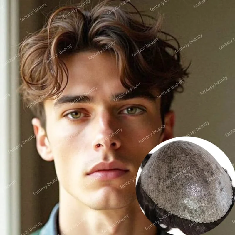 

Invisible kont Natural Hairline men toupee0.1-0.12mm injection super ultra thin skin Full pu men’wig #4#5#6 lightest brown hair