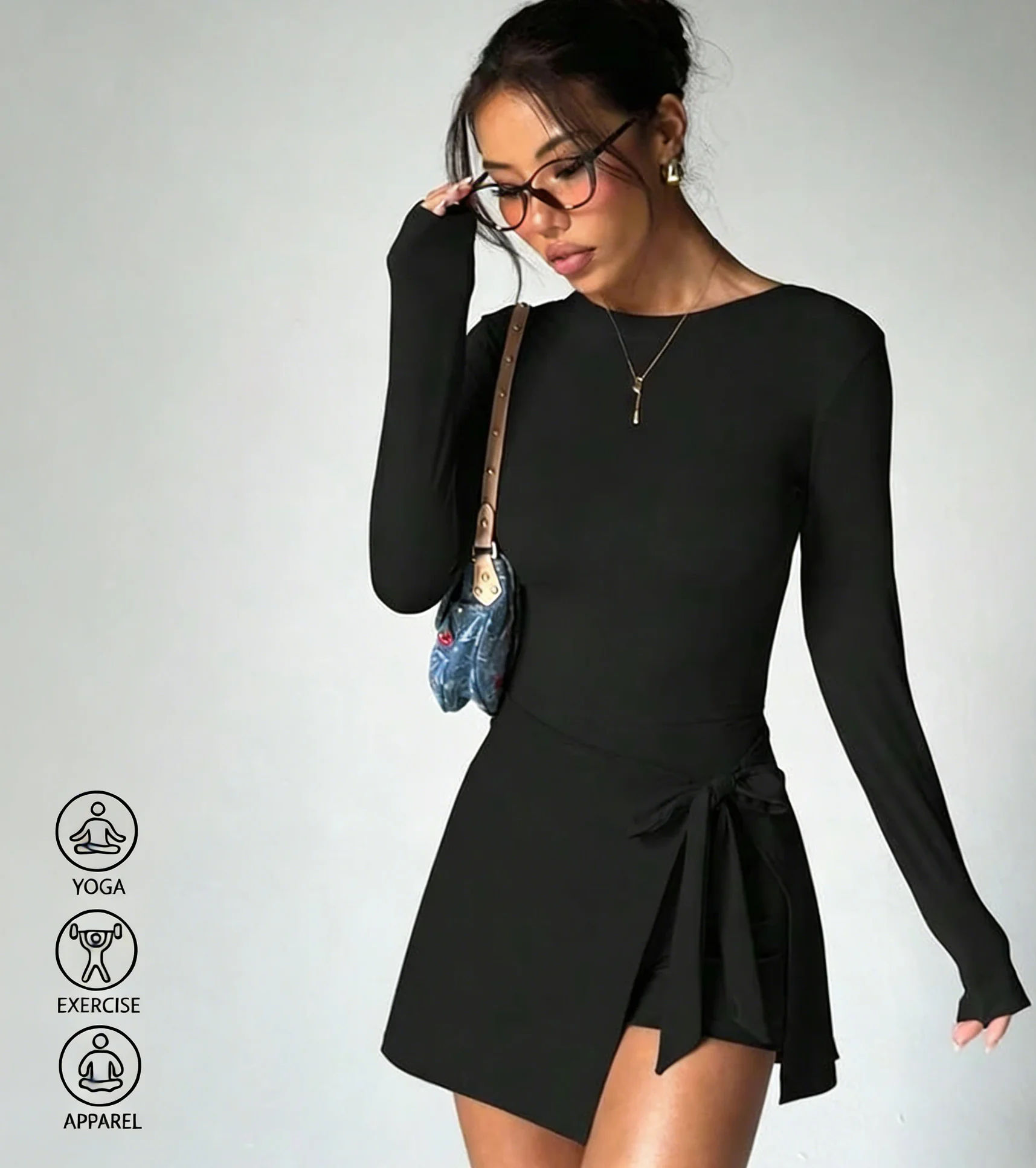 

Женский спортивный комбинезон для йоги с длинными рукавами, юбка-саронг, одежда для спортзала, цельный костюм, женский боди для активного отдыха на природе