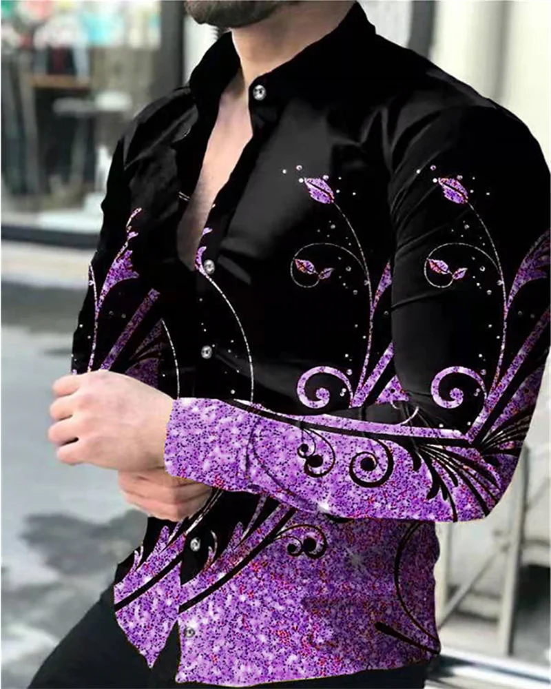 

New Style Casual Men's Line 3D Printed Button Shirt Formal Spring and Summer Lapel Long-sleeved Breathable And Comfortable Shirt