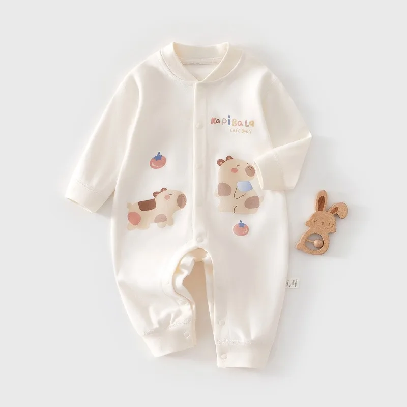New Newborn Baby Jumpsuit Versatile Cartoon Print Long Sleeve Pure Cotton Boneless Pajamas Bodysuit for Baby Girls Boys