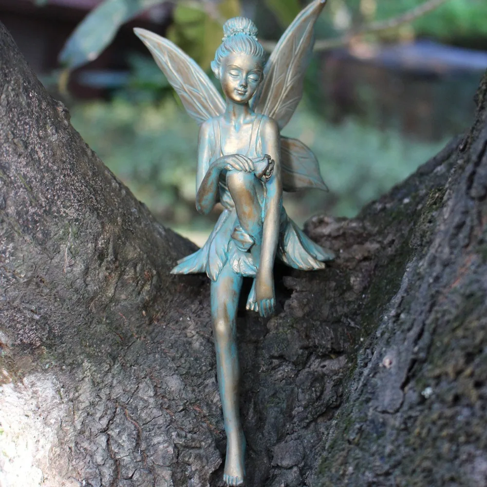 

Exquisite Retro Sitting Flower Fairy Figurine Funny Handmade Angel Wings Statue Resin Crafts Fairy Sculpture for Friends Gift
