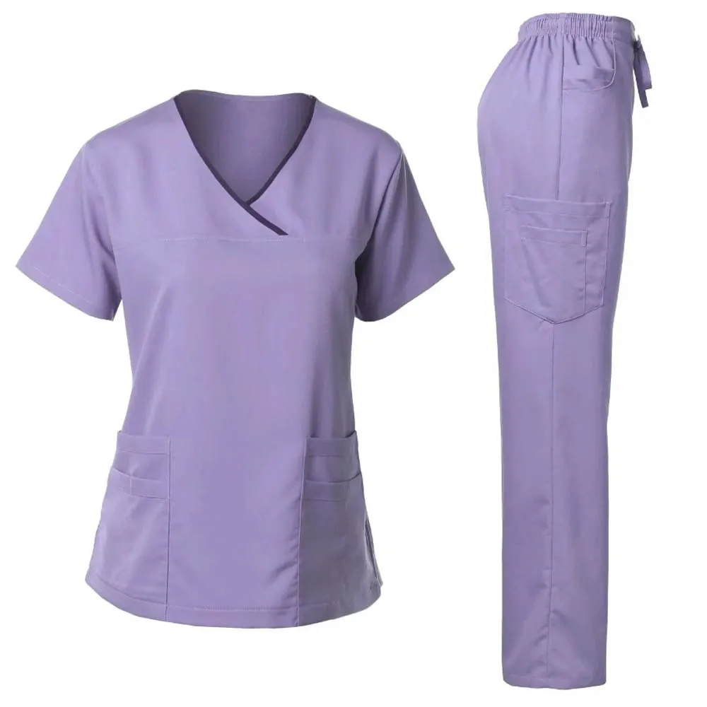Uniformi mediche dal design unico Set di scrub da donna Top ospedalieri Pantaloni Accessori per infermieri Clinica odontoiatrica Abiti da lavoro per salone di bellezza