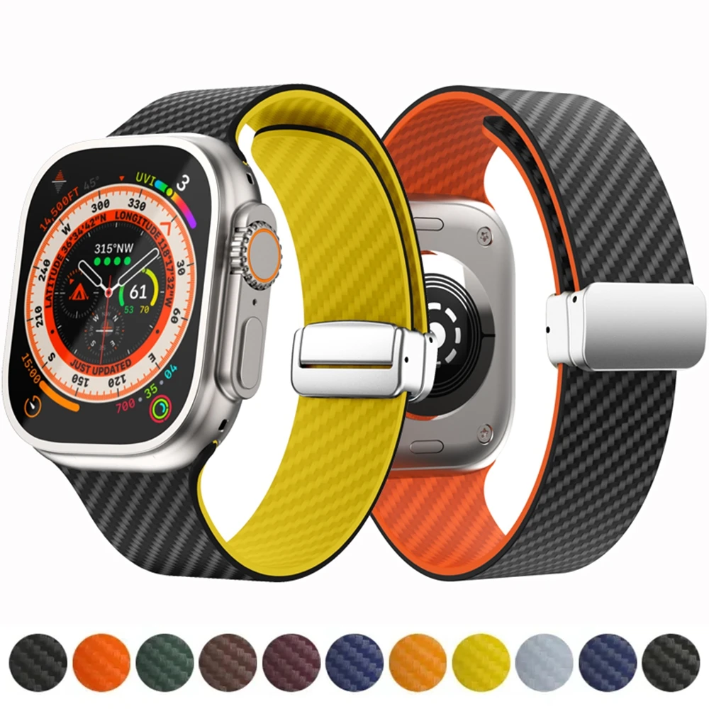 

Magnetic Carbon Fiber Strap For Apple Watch Band 45mm 49mm 44mm 42mm 41mm 40mm Wristband Iwatch Series 9 8 Ultra 7 6 5 Bracelet