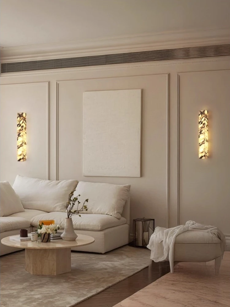 Marble strip wall lamp, antique style, light luxury, high-end feeling, hotel decoration lamp, living room and room wall lamp