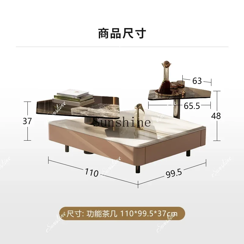 

Premium Italian living room simple light luxury saddle leather marble high and low coffee table combination FT