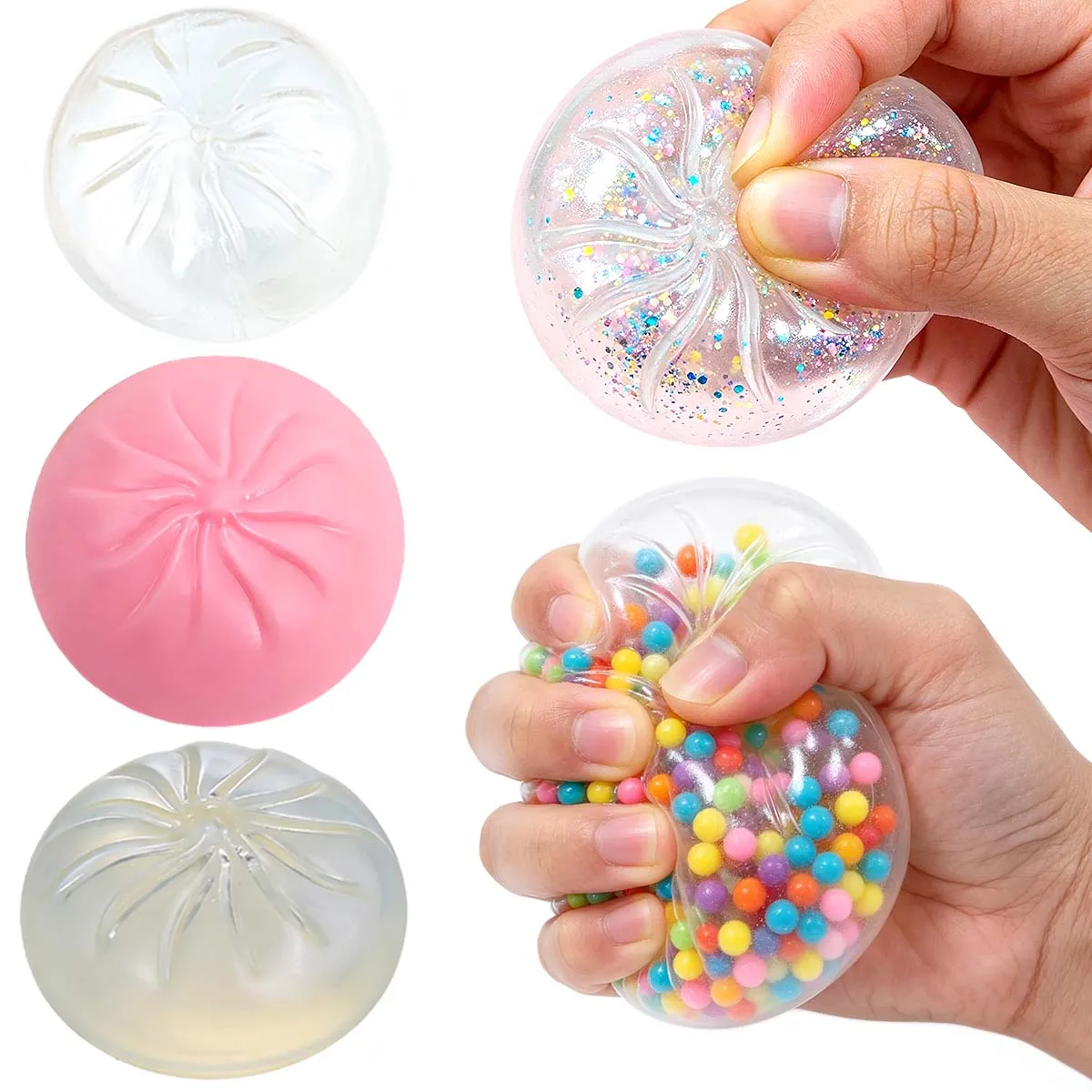 3er-Set Dumpling Squishy Ball zum Selbstbefüllen mit Schaumstoffperlen, Stress-Fidget-Spielzeug, handgemachtes Bastelset, leere Hülle mit Stopper, Zubehör zum Basteln