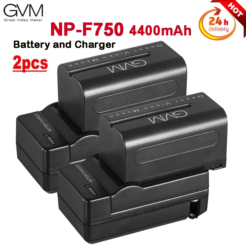 

GVM NP-F750 Battery and Charger 4400mAh Travel Charger Kit for Camera Sony NP-F975/NP-F960/NP-F950/NP-F930 and GVM Video Light