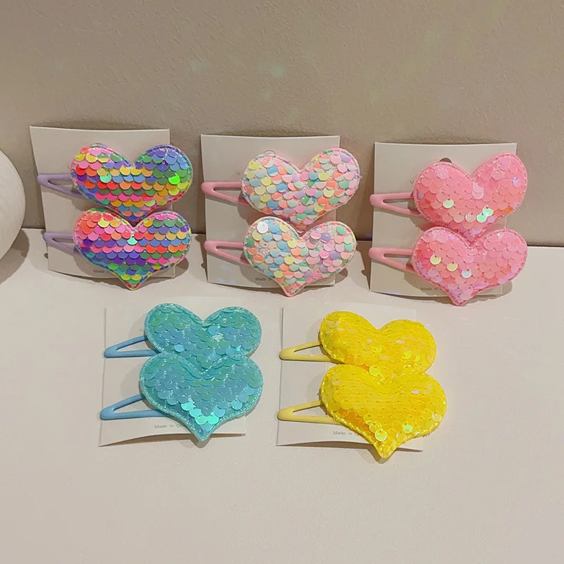 2PCS New Lovely Princess Scaly Heart Girls Hairpins Children Headwear Hairgrip Hair Clips Barrettes Hair Accessories