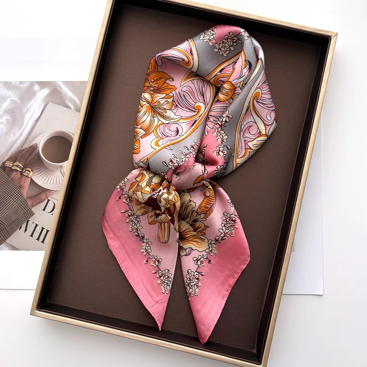 Chain Printed Square Scarf For Women Scarves Bandanas Luxury Hijab Neckerchief Hair Band Elegant Shawl Wraps