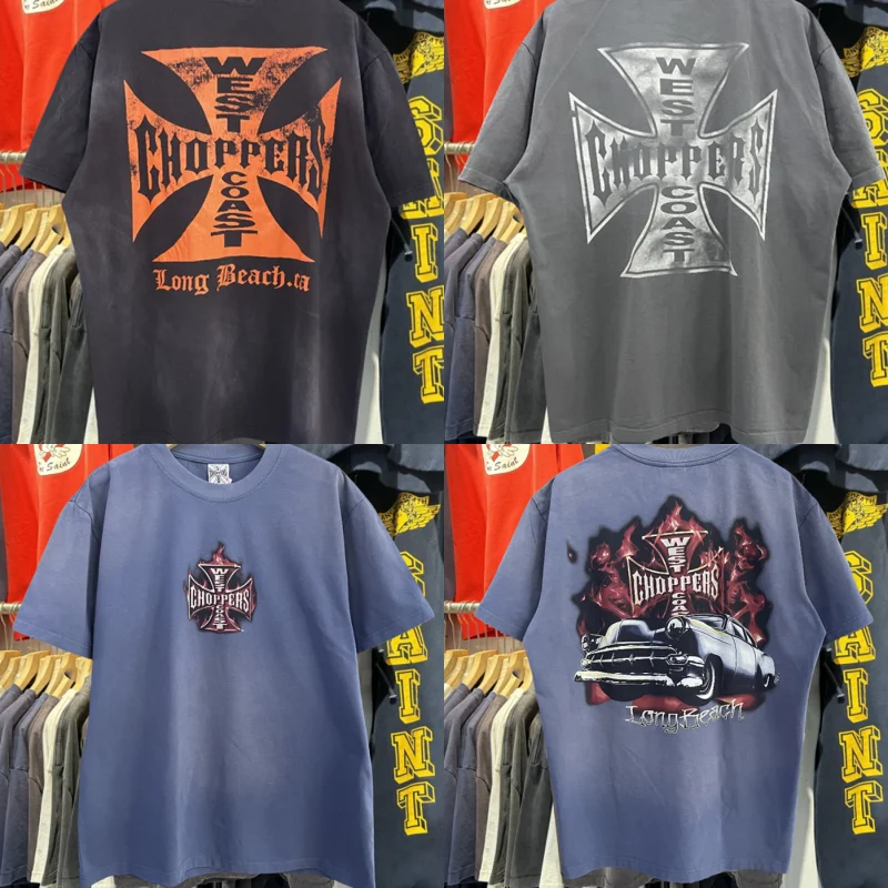 

Футболка High Street Cracked Orange Cross Pattern West Coast для мужчин и женщин, винтажная футболка с короткими рукавами и дырками
