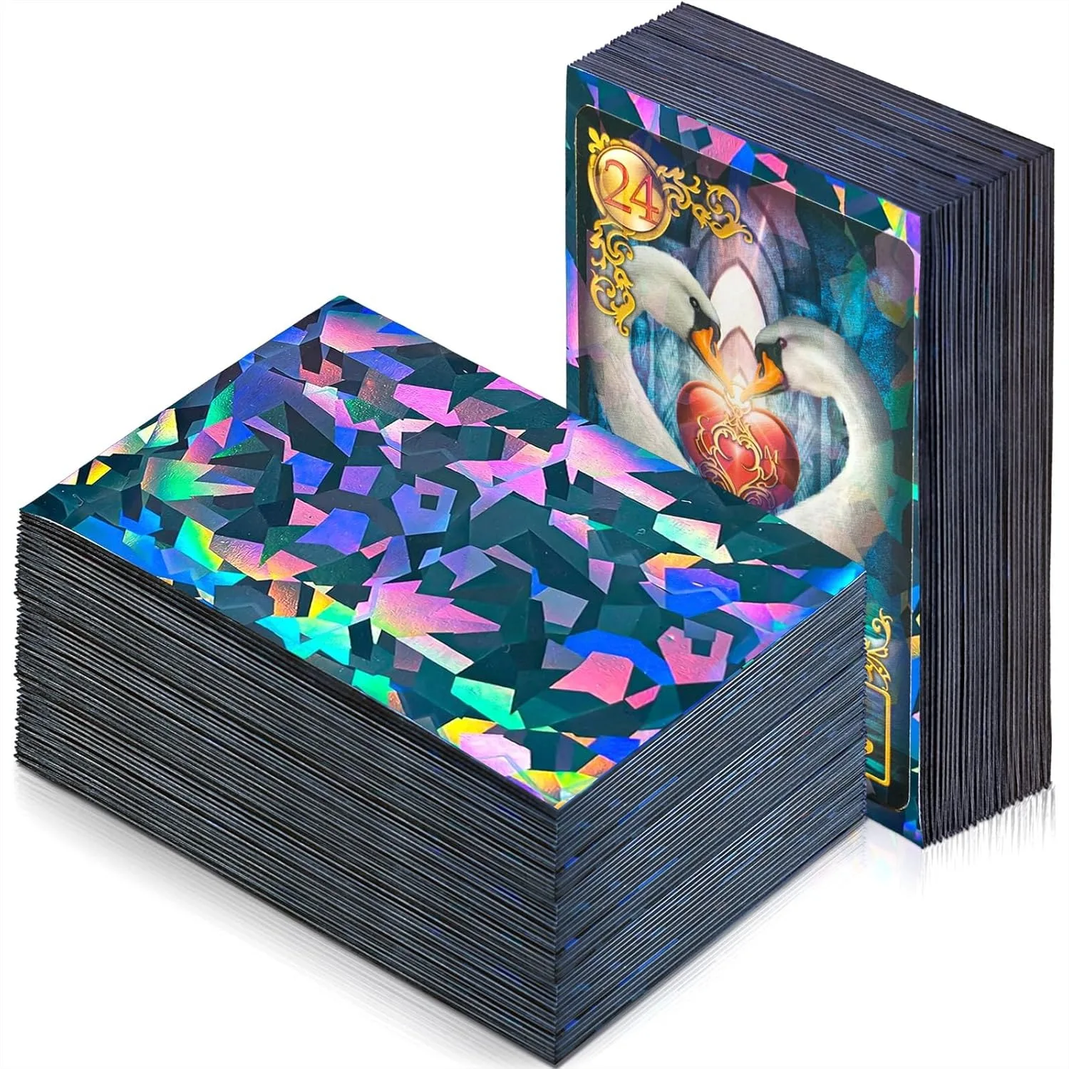 

200 Pcs Holographic Card Sleeves for Kpop Photocards, Laser Flashing Trading Card Protectors with Matte Black Finish, 2.6 x 3.6