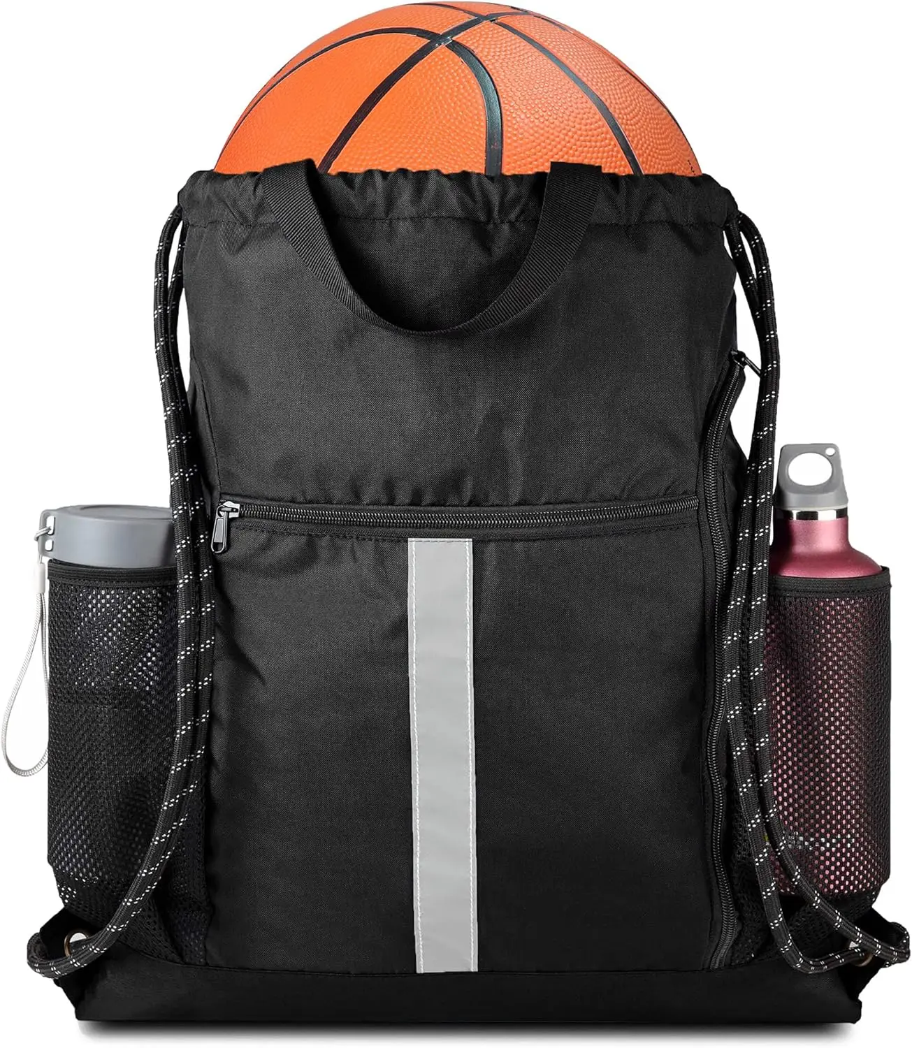 

Large Drawstring Backpack with Shoe Compartment & Water Bottle Holders for Gym Sports Travel